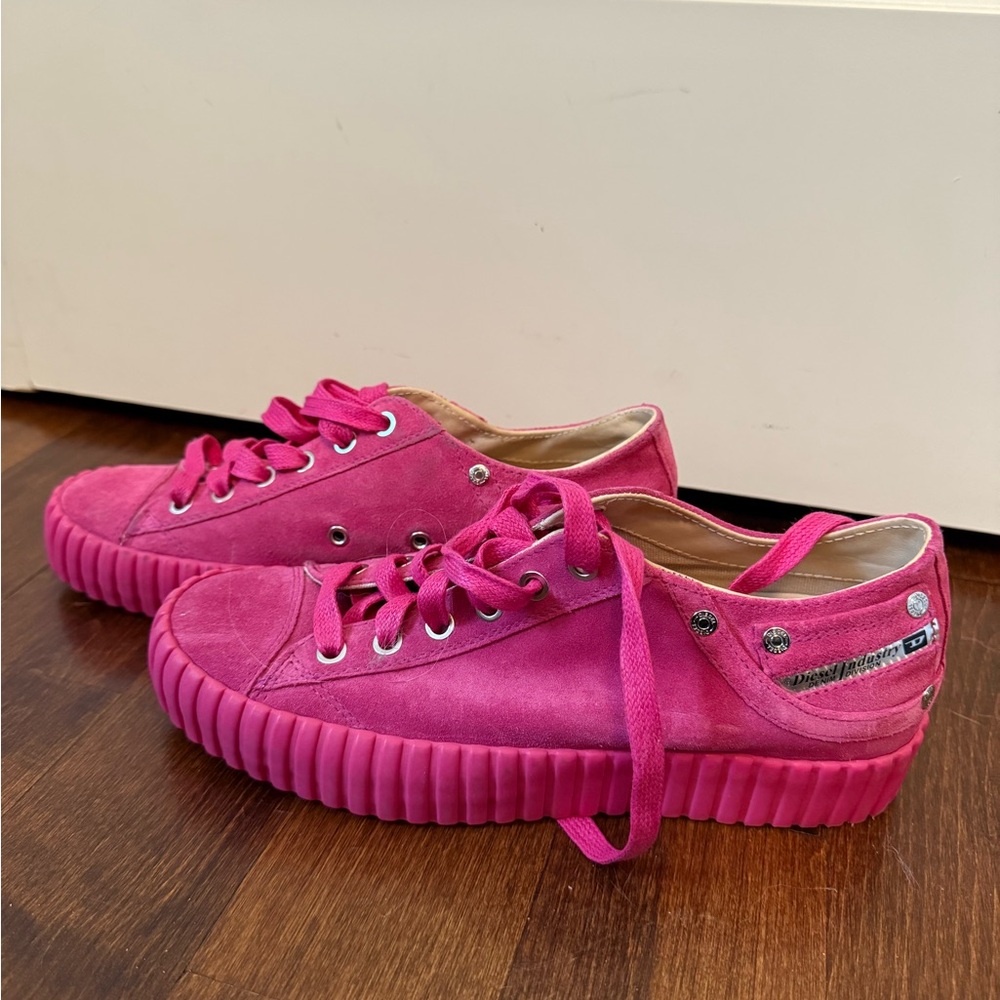 Diesel Pink Sneakers Suede Low-Top Casual - Picture 2 of 5